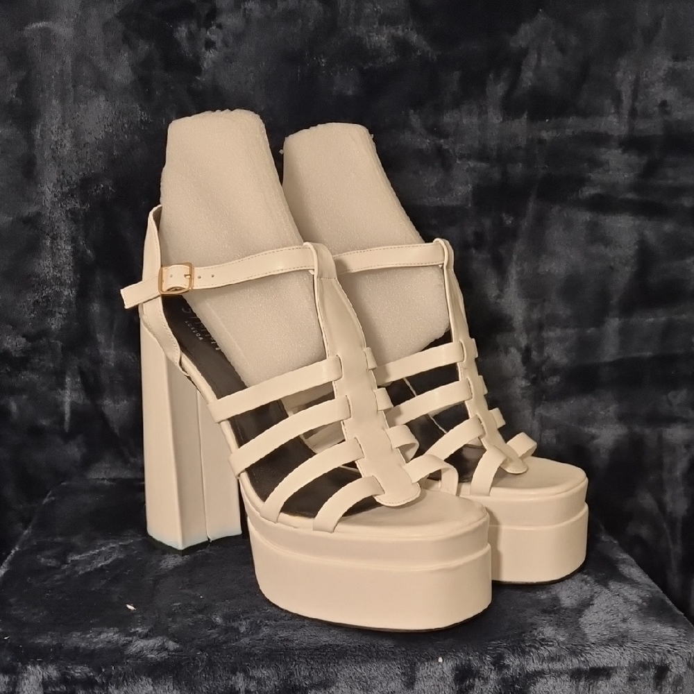 Elegant Cream Strappy Platform Heels